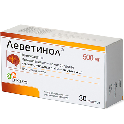 Леветинол таб.500мг №30 (Леветирацетам) противоэпилептическое Рх