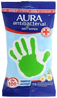 Аура Влажные антибактериальные салфетки №15 Ромашка или Лимон