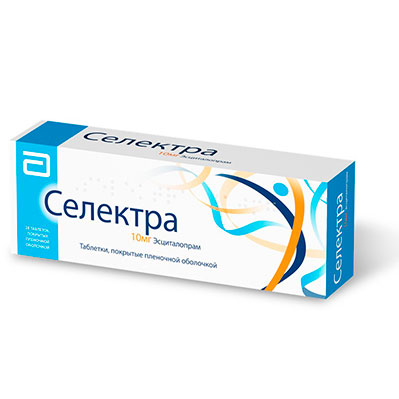 Селектра таб. 10мг №28 (Эсциталопрам) антидепрессант Рх