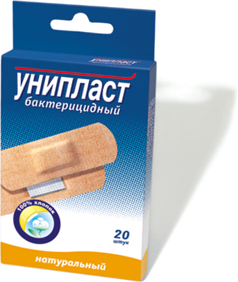 Лейкопластырь Унипласт натуральный бактериц. 1,9х7,2см №20