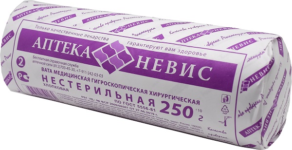Вата  Аптека НЕВИС мед.нестерильная 250г