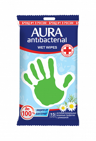 Аура Влажные антибактериальные салфетки №15 Ромашка или Лимон