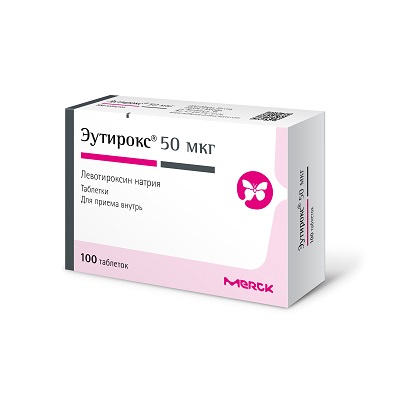 Эутирокс таб. 50мкг №100 (Левотироксин) при гипотиреозе Рх