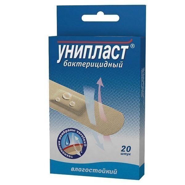 Лейкопластырь Унипласт водоотталкивающий бактериц. 1,9х7,2см №20