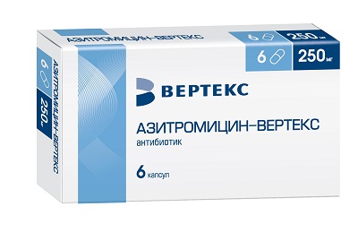 Азитромицин-Вертекс капс. 250мг №6 антибиотик Рх